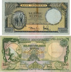 1000 et 2500 Rupiah  INDONESIA  1957 P.053 et P.054 F - VF