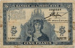 5 Francs TAHITI  1944 P.19a TB