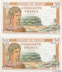 50 Francs CÉRÈS Consécutifs FRANCE  1935 F.17.18