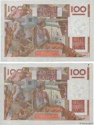 100 Francs JEUNE PAYSAN filigrane inversé Consécutifs FRANCIA  1952 F.28bis.02 EBC