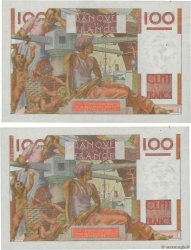 100 Francs JEUNE PAYSAN filigrane inversé Consécutifs FRANCE  1953 F.28bis.03 XF