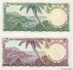 5 et 20 Dollars EAST CARIBBEAN STATES  1965 P.14k et P.15j q.FDC