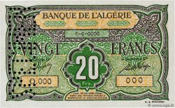 20 Francs Spécimen ALGERIEN  1946 P.103s fST+