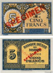 5 Francs Spécimen MOROCCO  1943 P.24s et P.33s XF - AU
