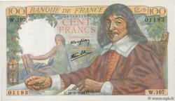 100 Francs DESCARTES FRANCIA  1944 F.27.07 AU+