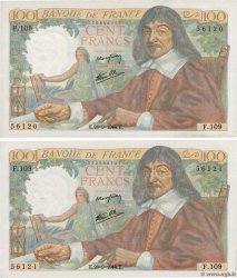 100 Francs DESCARTES Consécutifs FRANCE  1944 F.27.07 pr.NEUF