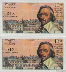 10 Nouveaux Francs RICHELIEU Consécutifs FRANCIA  1959 F.57.01 q.AU