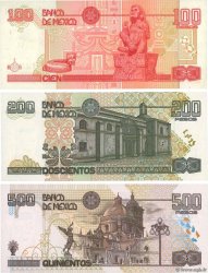 100, 200, 500 pesos Lot MEXICO  2002 P.118a, P.119b, P.120d et P.121 UNC