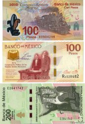 100 et 200 Pesos Lot MEXICO  2007 P.128, P.129 et P.130 UNC