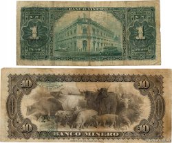 1 et 10 Pesos Lot MEXICO  1914 PS.0162e et PS.0164Ac VG