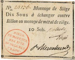 10 Sols FRANCE regionalism and miscellaneous Mayence 1793 Kol.025 VF+