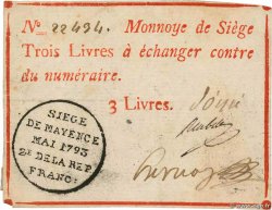 3 Livres FRANCE regionalism and miscellaneous Mayence 1793 Kol.026 VF+
