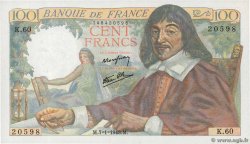 100 Francs DESCARTES FRANKREICH  1943 F.27.03 VZ