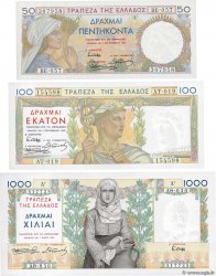 50, 100 et 1000 Drachmes Lot GREECE  1935 P.104 à 106 UNC