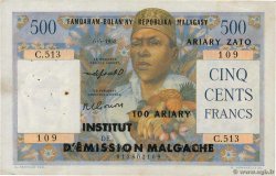 500 Francs - 100 Ariary MADAGASCAR  1961 P.053 VF