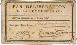3 Livres FRANCE régionalisme et divers Uzes 1792 Kc.30.162b