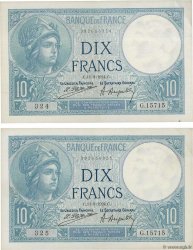 10 Francs MINERVE Consécutifs FRANKREICH  1924 F.06.08 fST