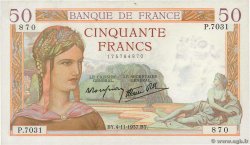 50 Francs CÉRÈS modifié FRANCE  1937 F.18.04 XF
