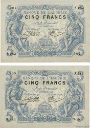 5 Francs Consécutifs ARGELIA  1916 P.071a EBC