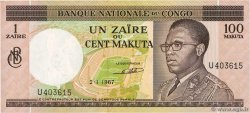 1 Zaïre - 100 Makuta DEMOKRATISCHE REPUBLIK KONGO  1967 P.012a fST+