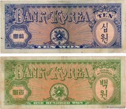 10 et 100 Won Lot SOUTH KOREA   1953 P.13 et P.14 VF-