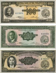 100, 200 et 500 Pesos Lot PHILIPPINEN  1949 P.139a au P.141a fST