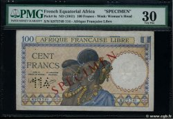 100 Francs Spécimen AFRIQUE ÉQUATORIALE FRANÇAISE Brazzaville 1941 P.08s BB
