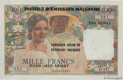 1000 Francs - 200 Ariary MADAGASCAR  1961 P.054 SUP+