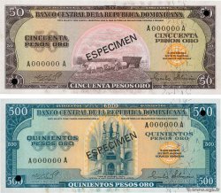 50 et 500 Pesos Oro Spécimen RÉPUBLIQUE DOMINICAINE  1975 P.112s et P.114s1 UNC-