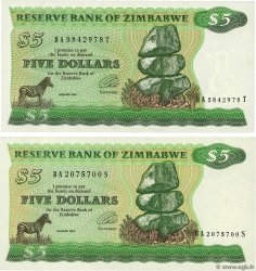 5 Dollars Lot ZIMBABWE Harare 1994 P.02d et P.02e q.FDC