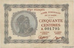 50 Centimes MINES DOMANIALES DE LA SARRE Petit numéro FRANCIA  1919 VF.50.01 BB