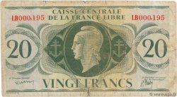20 Francs Petit numéro AFRIQUE ÉQUATORIALE FRANÇAISE Brazzaville 1944 P.12a q.B