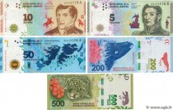 5, 10, 50, 200 et 500 Pesos Lot ARGENTINA  2015 P.LOT UNC-