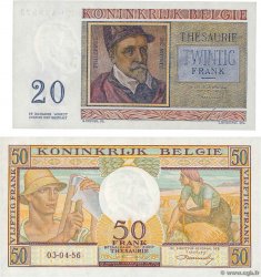 20 et 50 Francs Lot BELGIUM  1956 P.132b et P.133b AU+