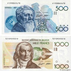 500 et 1000 Francs Lot BELGIQUE  1980 P.143a et P.144a NEUF