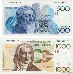 500 et 1000 Francs Lot BELGIO  1980 P.143a et P.144a FDC