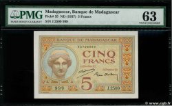 5 Francs Numéro spécial MADAGASCAR  1937 P.035 q.FDC