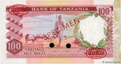 100 Shillings Spécimen TANZANIE  1966 P.04as SPL