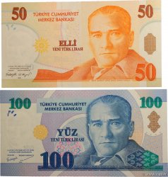 50 et 100 Lira TURKEY  2005 P.220 et P.221 UNC