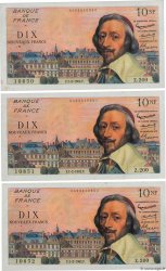 10 Nouveaux Francs RICHELIEU Consécutifs FRANCIA  1962 F.57.17 SPL