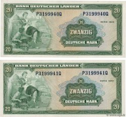 20 Deutsche Mark Consécutifs GERMAN FEDERAL REPUBLIC  1949 P.17a VZ+