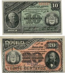 10 et 20 Centavos Lot ARGENTINIEN  1884 P.006 et P.007 VZ