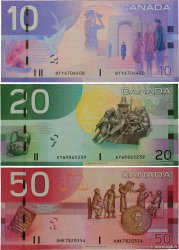 10, 20 et 50 Dollars Lot CANADA  2005 P.102Ad, P.103b et P.104b NEUF