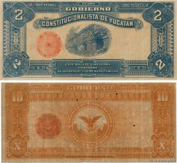 2 et 10 Pesos Lot MEXICO Merida 1916 PS.1136 et PS.1138 fSS