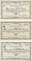1, 2 et 5 Francs Lot FRANCE regionalismo e varie Alès 1940 BU.01.02, BU.02.01 et BU.03.02 BB