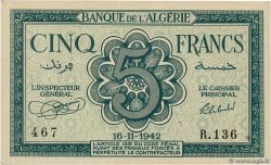 5 Francs ALGERIA  1942 P.091 AU