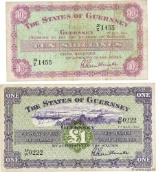 10 Shillings et 1 Pound Lot GUERNESEY  1966 P.42c et P.43c TB