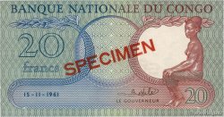 20 Francs Spécimen REPUBBLICA DEMOCRATICA DEL CONGO  1961 P.004s q.FDC