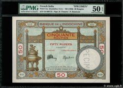 50 Roupies - 50 Rupees Spécimen INDIA FRANCESA  1936 P.07s SPL+