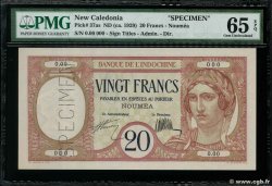 20 Francs Spécimen NOUVELLE CALÉDONIE  1926 P.37as pr.NEUF